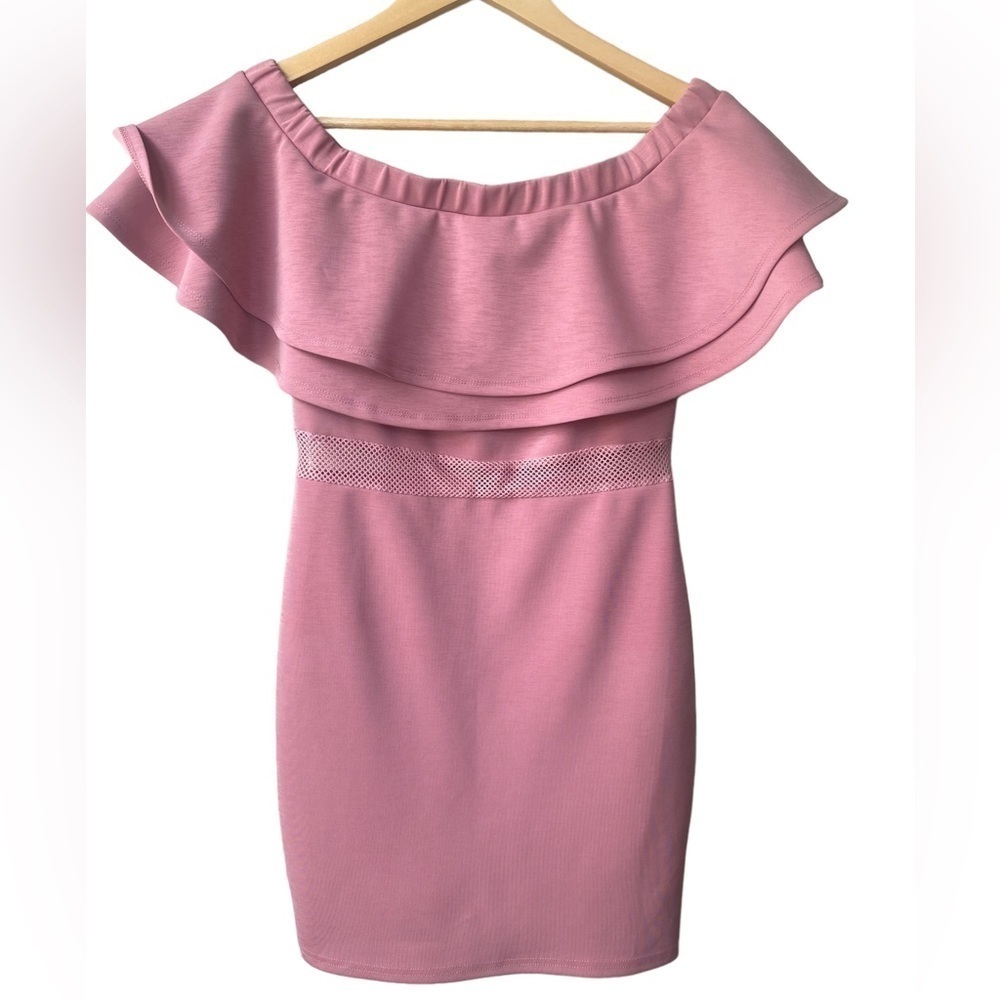 Windsor Bodycon Off Shoulder Pink Ruffle Mini Dress Size all